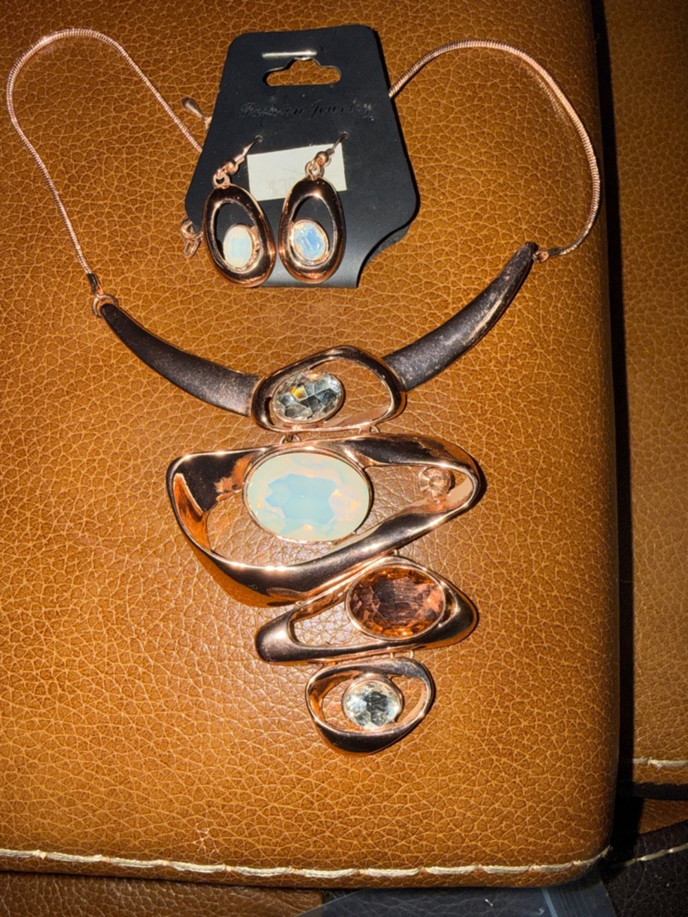 Rose Gold Multi-Stone Statement Necklace and Earring Set